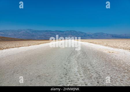 Badwater, deepest point in the USA, Saltsee mixed with minerals in the Desert Valley, deeper than sea level Stock Photo