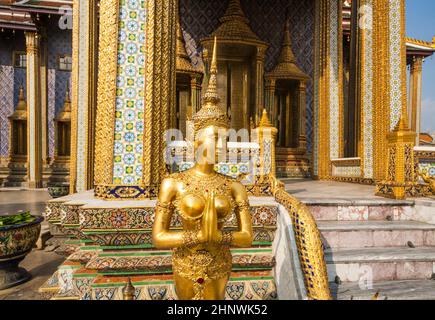famous kinarees in Grand Palace in Bangkok, Thailand. Stock Photo
