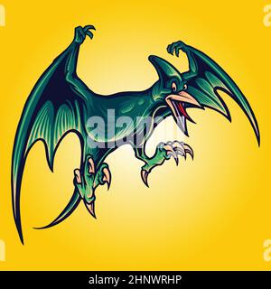 Pterodactyl Dragon Flying Dinosaurs Cartoon Vector illustrations for your work Logo, mascot merchandise t-shirt, stickers and Label designs, poster Stock Vector