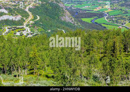 Ski lift panorama Norway, Hemsedal Skicenter with Mountains in Hemsedalis, Viken. Stock Photo