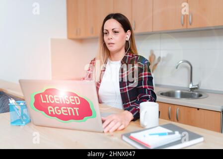 Sign displaying Licensed Agent, Internet Concept Authorized and Accredited seller of insurance policies Abstract Online Conference Discussion, Digital Stock Photo