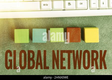 Sign displaying Global Network, Word Written on Any communication system which spans the entire Earth Stack of Sample Cube Rectangular Boxes On Surfac Stock Photo