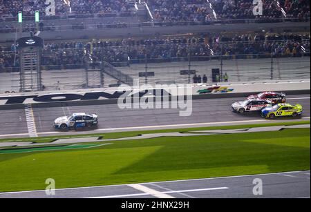 Daytona, USA. 17th Feb, 2022. Brad Keselowski leads the pack to win the Bluegreen Vacations Duel 1 for the 64th Annual Daytona 500 at the Daytona International Speedway on Thursday February 17, 2022 Daytona, FL. Photo by Mike Gentry/UPI Credit: UPI/Alamy Live News Stock Photo