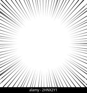 Comic book white and black radial lines background. Superhero action, explosion background, manga speed frame, vector illustration Stock Vector