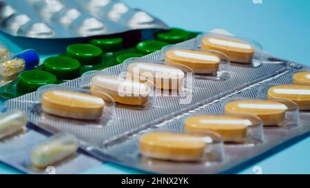 Blisters with expired drugs. Pharmaceutical Concept.. Stock Photo