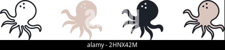 Octopus icon. Linear flat color icons contour shape outline. Black isolated silhouette. Fill solid icon. Modern glyph design. Set of vector Stock Vector