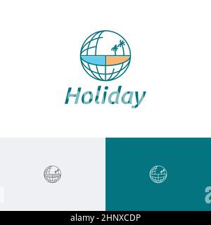 Tropical Beach Sea World Tour Travel Holiday Vacation Agency Logo Stock Vector