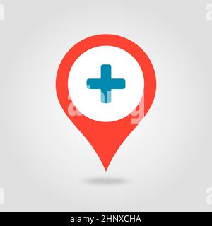 Plus pin map icon. Hospital, Clinic. Map pointer. Map markers. Vector illustration EPS10 Stock Photo