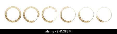 Golden laurel wreath round frame set. Rings with gold leaves, circle award logo or emblem vector illustration. Roman circular badge for anniversary, w Stock Vector