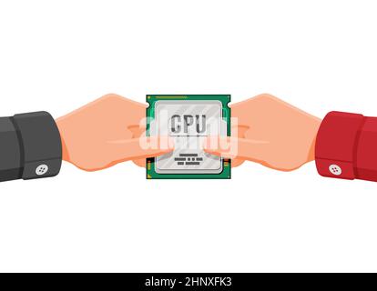 Buyer Hand and CPU Microchip. Stock Vector