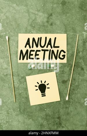 Writing displaying text Annual Meeting, Business approach yearly meeting of the general membership of an organization Writing Prescription Medicine La Stock Photo