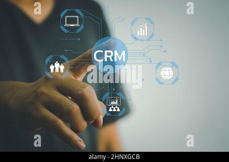 CRM  Customer relationship management automation system software business technology on virtual screen concept. Stock Photo