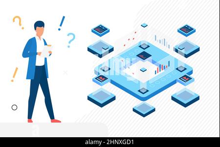 Business big data analytics system storage sources. Mechanical processes and automated algorithms analysis Stock Vector