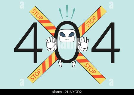 Error and emergency sign in laptop concept. 404 numbers and stop emergency sign with robot denying with hands meaning having problem error virus in laptop computer vector illustration  Stock Vector