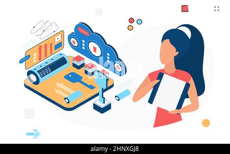 Big data storage platform processing input information. Cloud database software management service Stock Vector