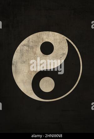 minimal design of the yin yang popular chinese symbol. modern graphics create with nostalgia vibe and contrasting color. artwork for affiche, flyer an Stock Photo
