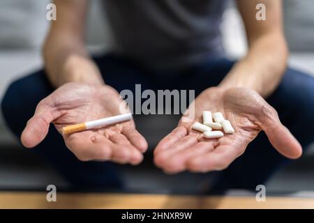 Addictive Smokeless Nicotine Chew Gum. Healthy Quit Tobacco Drug Stock Photo