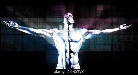 Human and Robot Hand System Integration Concept Art Stock Photo