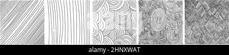 A set of square abstract backgrounds or patterns. Hand-drawn doodles. Blots, zigzags, smooth curves, lines. Modern whimsical vector illustrations Stock Vector