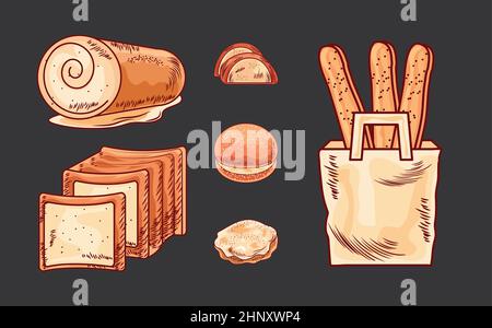 set different breads Stock Vector