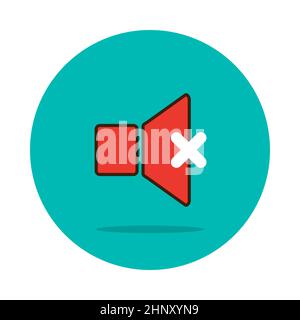 Push button with sound off or mute volume icon on white background. Top ...