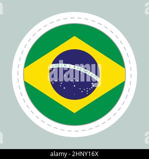 Sticker ball with flag of Brazil. Round sphere, template icon. Brazilian national symbol. Glossy realistic ball, 3D abstract vector illustration. Big Stock Vector