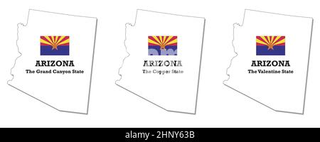 Map of the state of Arizona with flag and nickname, USA Stock Vector