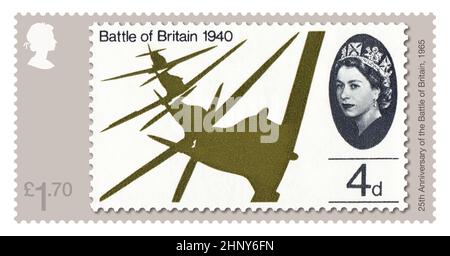 Undated handout photo issued by the Royal Mail of the 4d stamp designed by David Gentleman for the 25th Anniversary of the Battle of Britain issued in 1965, from the set of six stamps that pay tribute to the designer credited with changing the face of British stamp design. This is the first time Royal Mail has dedicated an entire issue to a designer of its commemorative stamps. Issue date: Friday February 18, 2022. Stock Photo