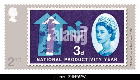 Undated handout photo issued by the Royal Mail of the 3d stamp designed by David Gentleman for National Productivity issued in 1962, from the set of six stamps that pay tribute to the designer credited with changing the face of British stamp design. This is the first time Royal Mail has dedicated an entire issue to a designer of its commemorative stamps. Issue date: Friday February 18, 2022. Stock Photo