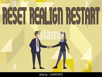 Conceptual display Reset Realign Restart, Business overview Life audit will help you put things in perspectives Man And Woman Standing Facing Towards Stock Photo