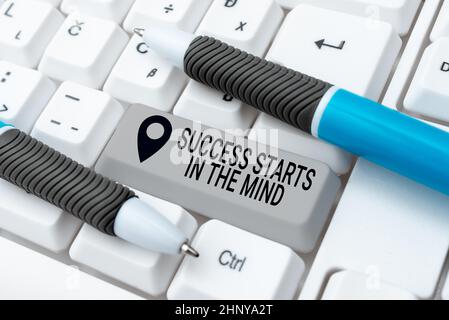 Conceptual caption Success Starts In The Mind, Business overview set your mind to positivity it can go a long way Abstract Typist Practicing Speed Typ Stock Photo