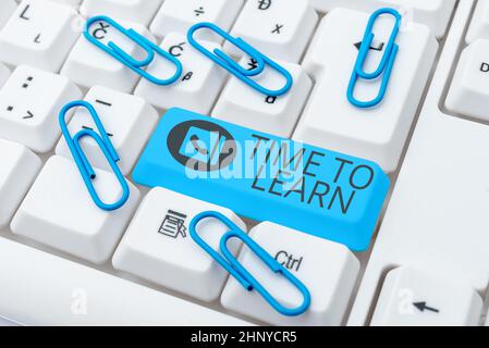 Text showing inspiration Time To Learn, Business showcase the need to get knowledge or understanding of facts and ideas Writing Comments On A Social M Stock Photo