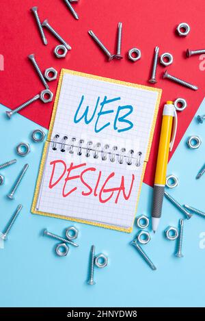 Hand writing sign Web Design, Business approach Website development Designing and process of creating websites Workshop Maintenance And Repairs Mechan Stock Photo