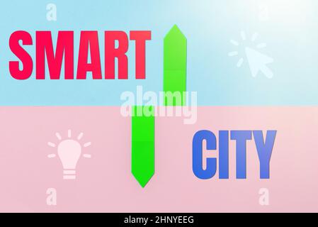 Conceptual display Smart City, Internet Concept urban area that uses different electronic Internet of things Two Objects Arranged Facing Inward Outwar Stock Photo