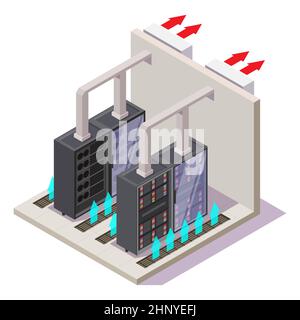 Data center air conditioning equipment, vector isometric illustration. Server room cooling system. Stock Vector