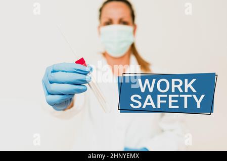 Text sign showing Work Safety, Business approach policies and procedures in place to ensure health of employees Presenting And Analyzing Medical Speci Stock Photo