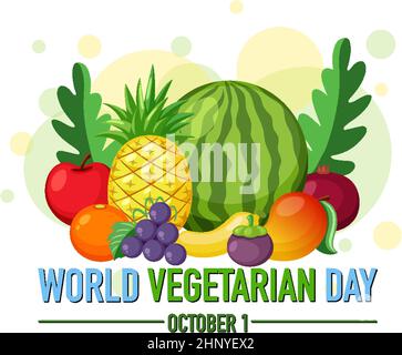 World Vegetarian Day logo with vegetable and fruit illustration Stock Vector