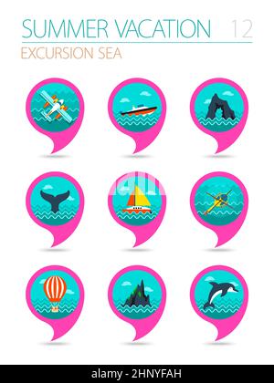 Hydroplane vector pin map icon. Travel Map pointer. Summer Map markers ...