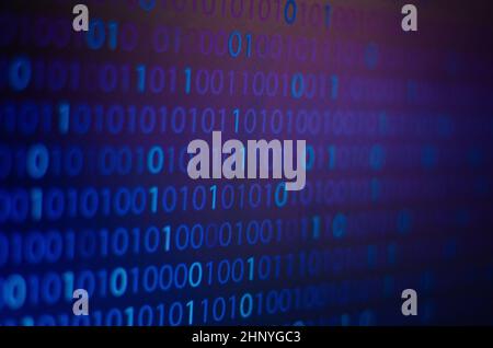 Binary Blue background Blue digital binary data code on screen abstract information technology background Stock Photo
