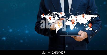 Smart Phones and Globe Connections Uncommon communication world Internet Businesspeople press the phone to communicate in the Internet. Communications