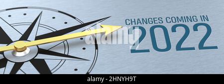 Compass needle pointing to the text Changes coming in 2022 - 3d render Stock Photo