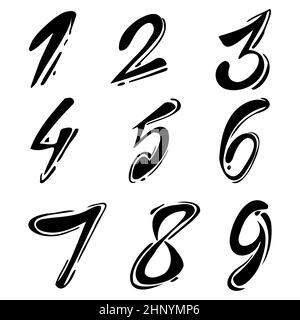Stylishly drawn Arabic numerals from 1 to 9 - Vector illustration Stock Photo