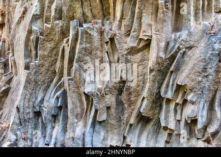 Texture of volcanic stones at the Alcantara Gorges. Located near Taormina, Sicily, Italy Stock Photo