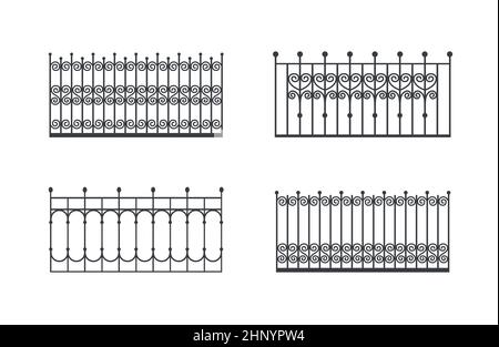 Big Set of balcony railing and fence fencing from stainless steel, iron. Stock Vector