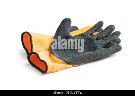 Textile work gloves with rubber isolated on white background. Stock Photo