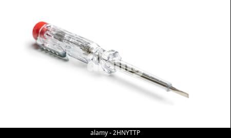 Electrical tester screwdriver isolated on white background. Stock Photo