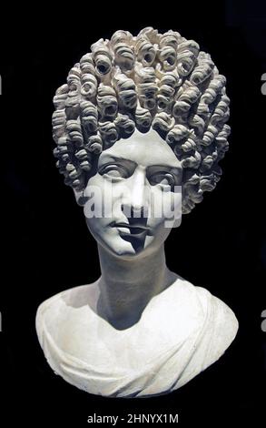 The Fonseca Bust.Marble portrait bust of a young flavian woman.Famous female portrait from the Flavian period.(Property of Giuseppe Fonseca in the 18th century.)Rome 90 AD Stock Photo