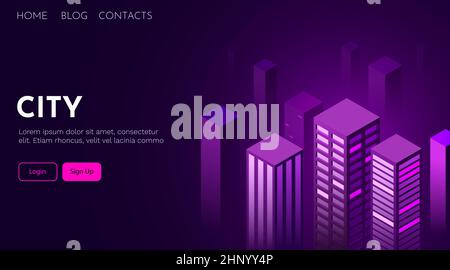 Modern night city landscape. Smart city concept. Landing page template Stock Vector