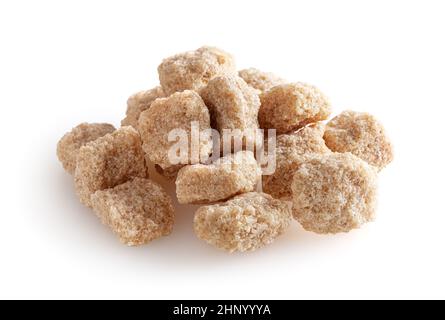 Cubes of brown cane sugar isolated on white background Stock Photo