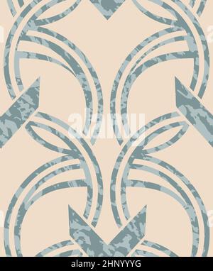 Art deco seamless pattern with grunge marble effect. Retro ornament. Vector beige blue abstract geometric pattern Stock Vector